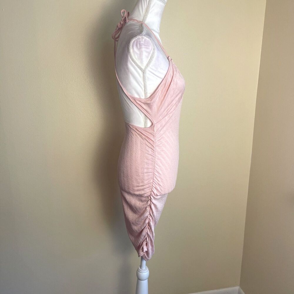Y2K Style Pink Bodycon Halter Top Mini Dress 4 Slinky Coquette Sexy Valentines - Picture 4 of 11